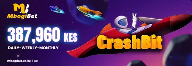 CrashBit tournament banner: 387,960 KES, daily-weekly-monthly